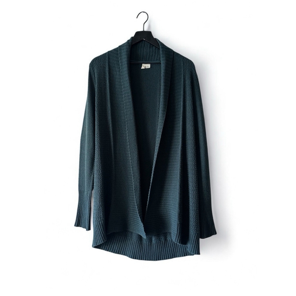 Anthropologie Moth Dark Green Ribbed Knit Open Cardigan Women’s Size M - Picture 1 of 6